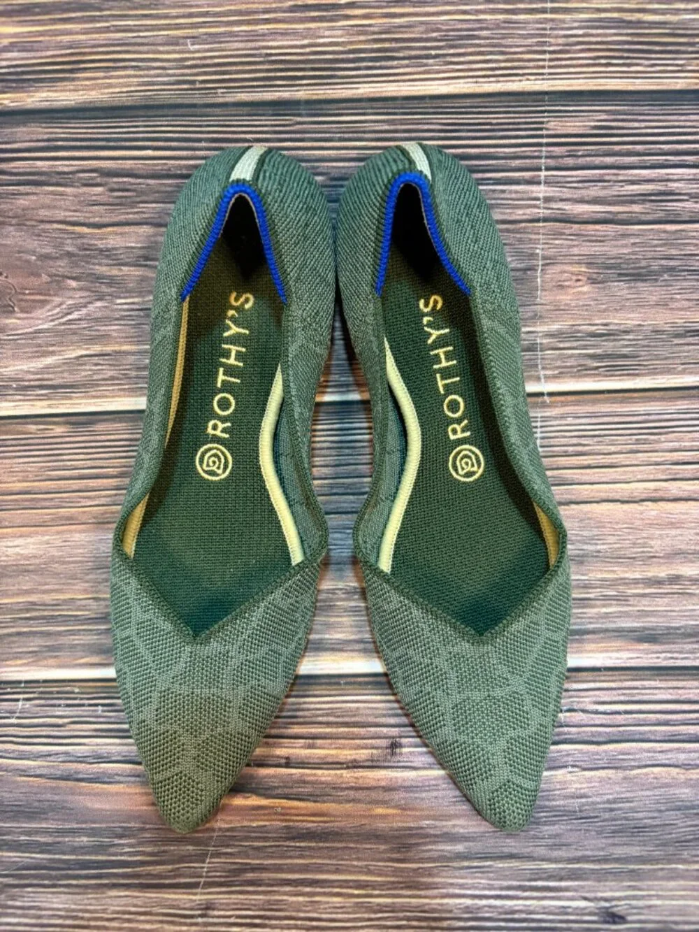 Rothy's The Point Flats Women's Green Safari Knit‎ Slip On Shoes Size 9
